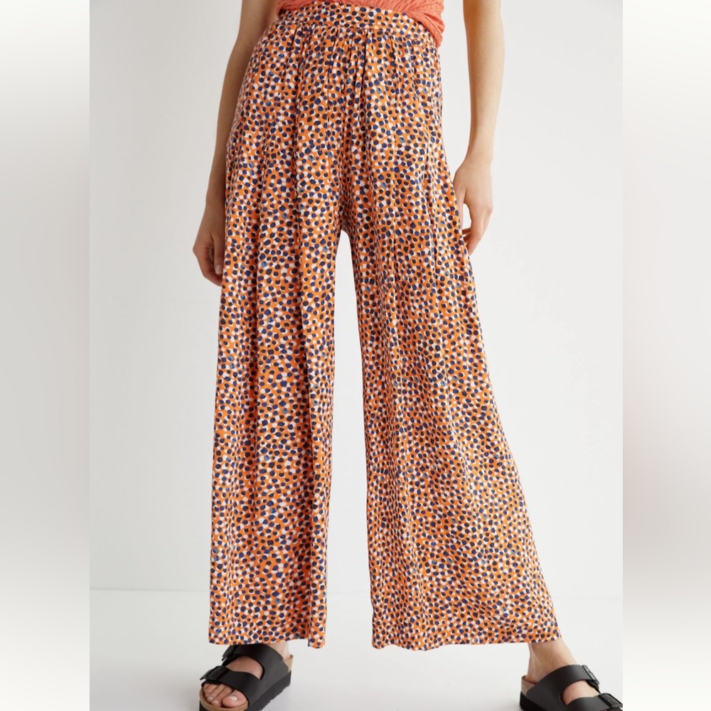Anthropologie Wide-Leg Pants in Orange, Navy & White Dot Print